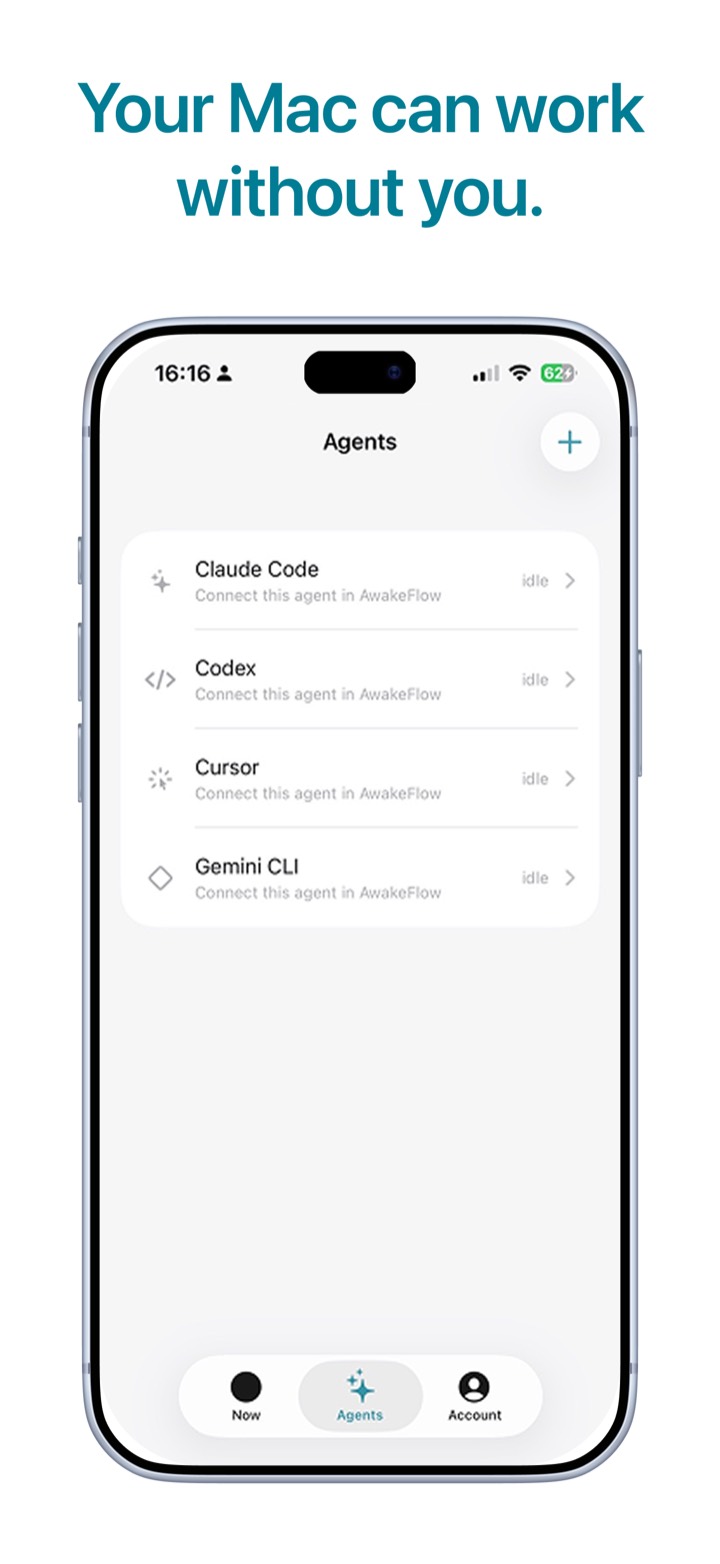 iPhone Agents list with Claude Code, Codex, Cursor, and Gemini CLI, each idle.